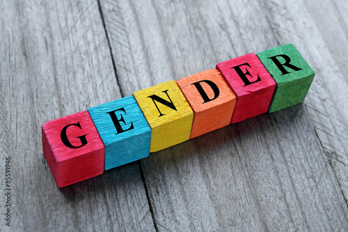 word gender on colorful wooden cubes