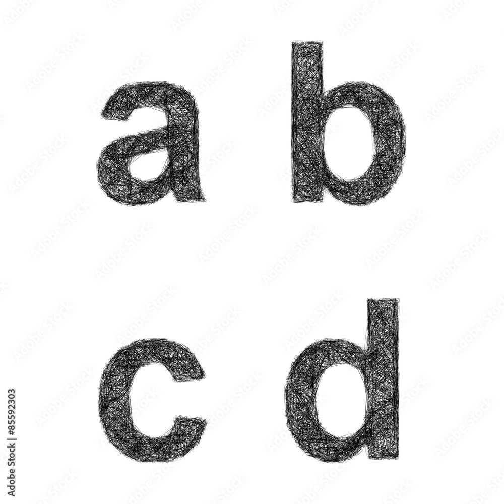 Sketch font design set - lowercase letters a, b, c, d Sketch font design set - lowercase letters a, b, c, d