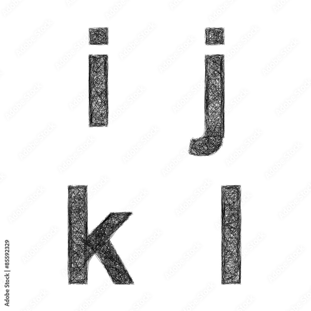 Sketch font design set - lowercase letters i, j, k, l Sketch font design set - lowercase letters i, j, k, l