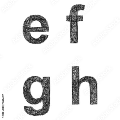 Sketch font design set - lowercase letters e, f, g, h