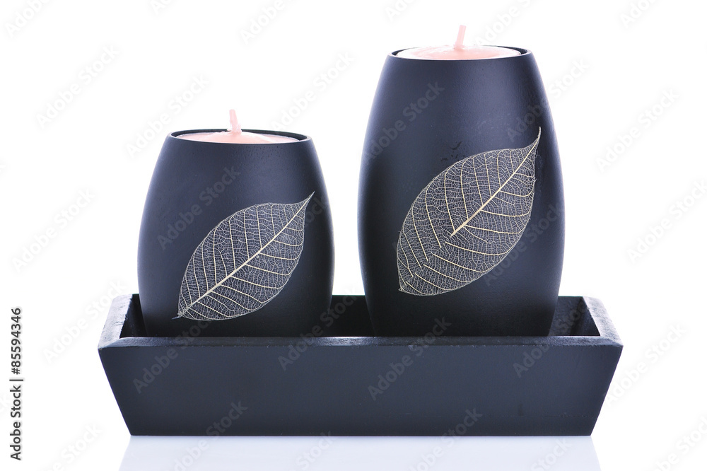 Black candle holder made from wood for spa decoration