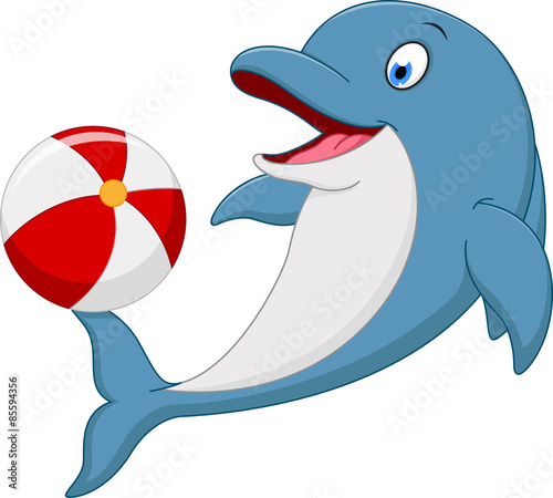Happy dolphin cartoon playing ball
