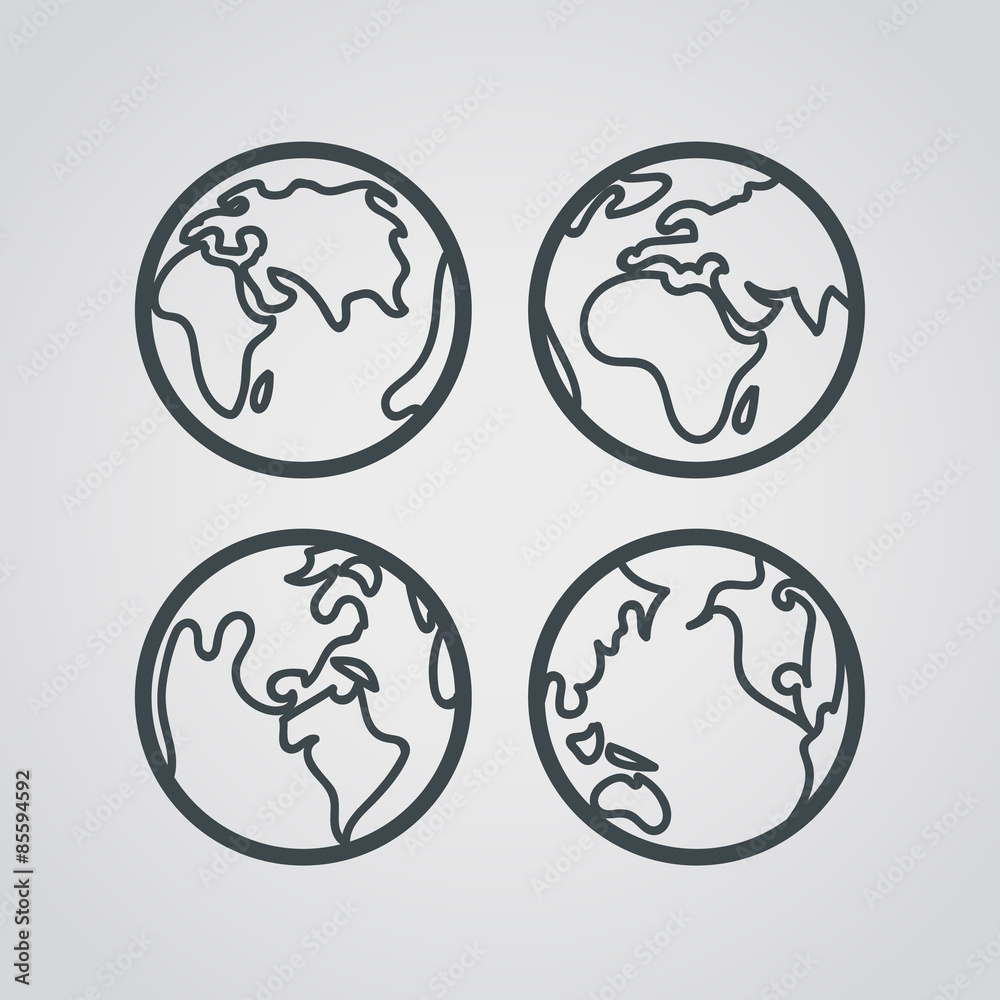 Earth web icons collection. Round lineart design pictograms Earth web icons collection. Round lineart design pictograms