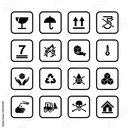 Set of packing symbols icon for box isolated on white background