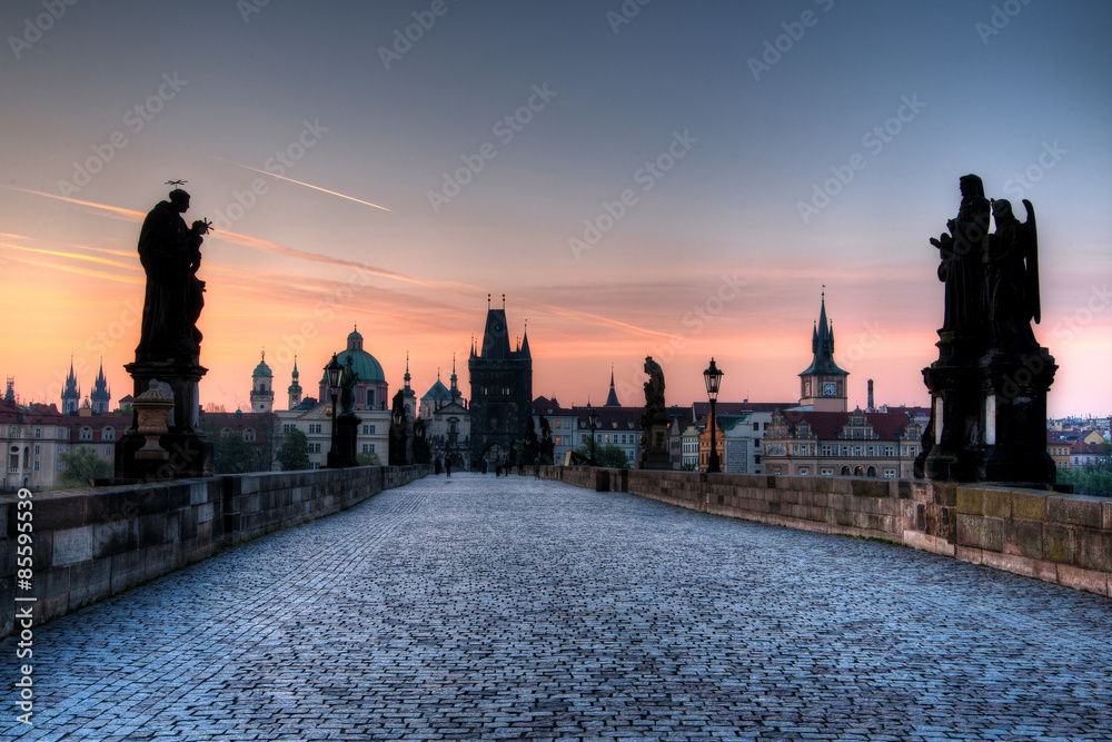 Charles bridge Prague at dawn