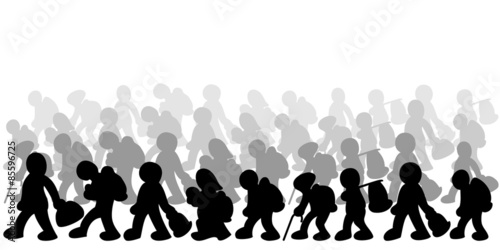 Illustration of migrants on white background