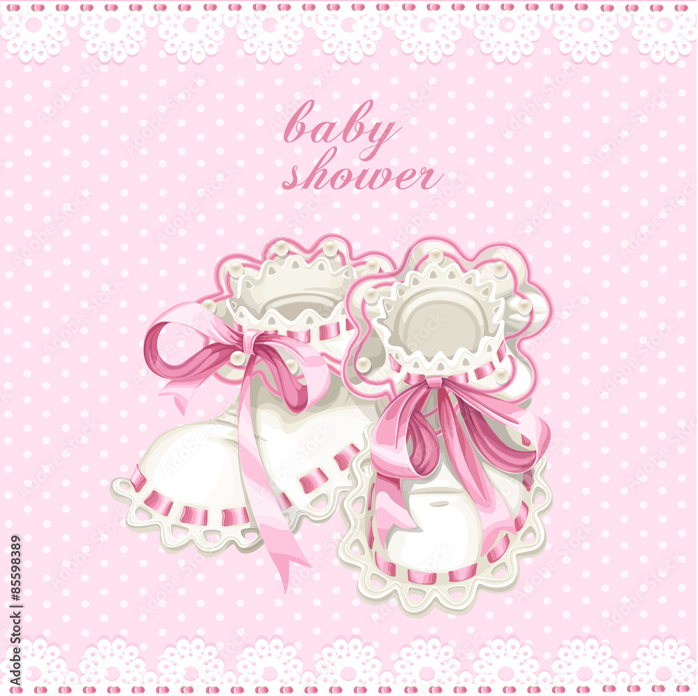Pink booties for newborn baby shower card