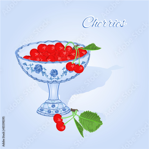 Cherries in a blue cup vector
