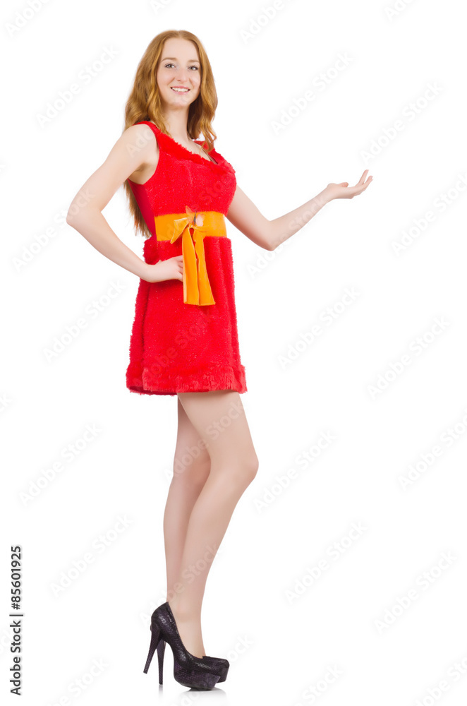 Young nice girl pointing isolated on white Young nice girl pointing isolated on white