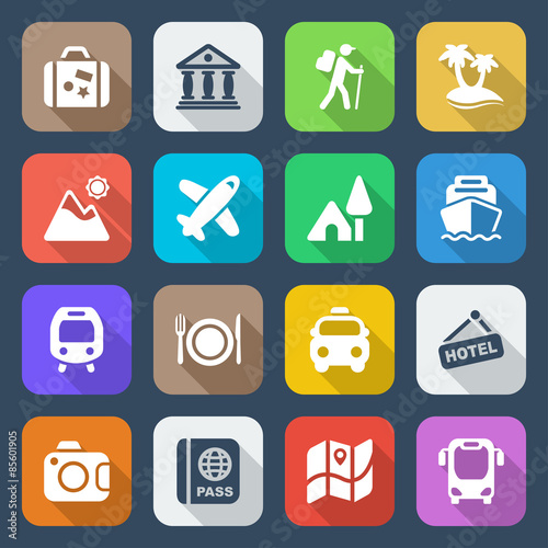 flat vacations and holidays icons