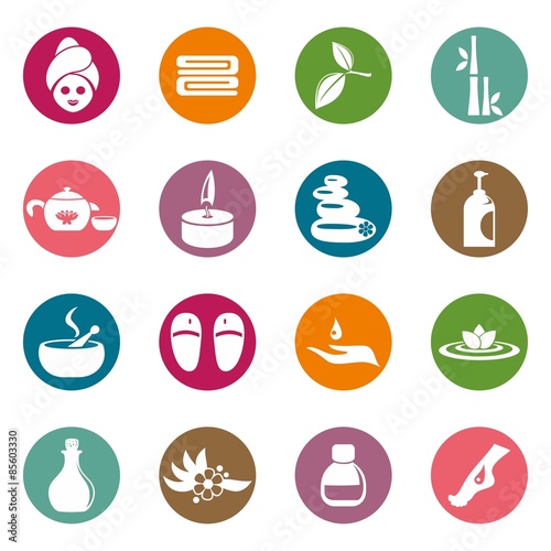 Colored spa and massage icons 