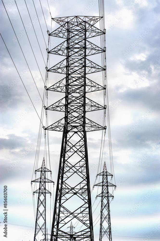 long lines of power line towers long lines of power line towers