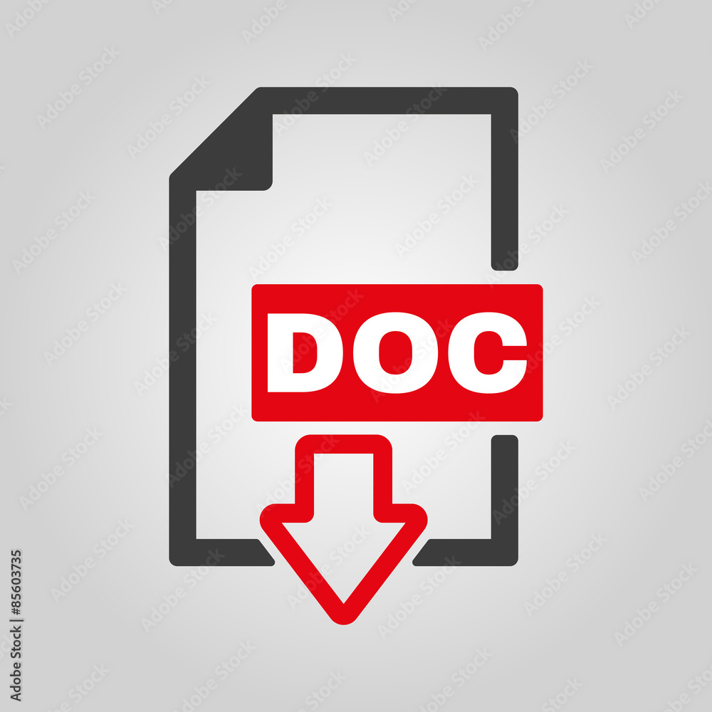 The DOC icon. Text file format symbol. Flat