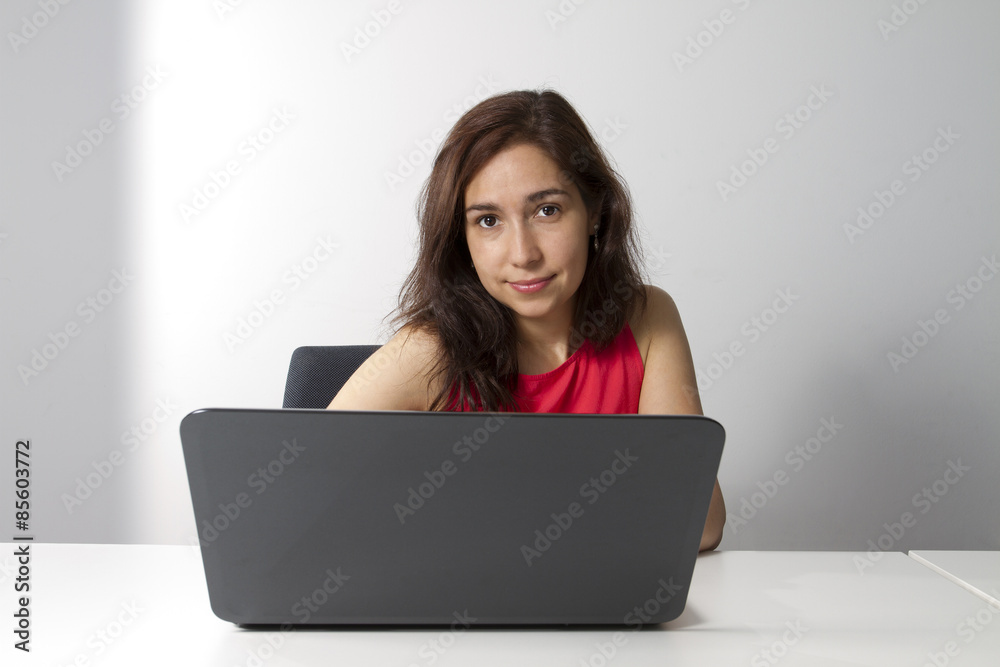 Attractive middle aged girl working with laptop Attractive middle aged girl working with laptop