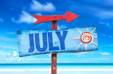 July sign with beach background