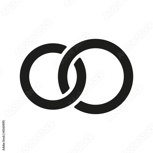 The United wedding ring icon. Marriage and glans symbol. Flat