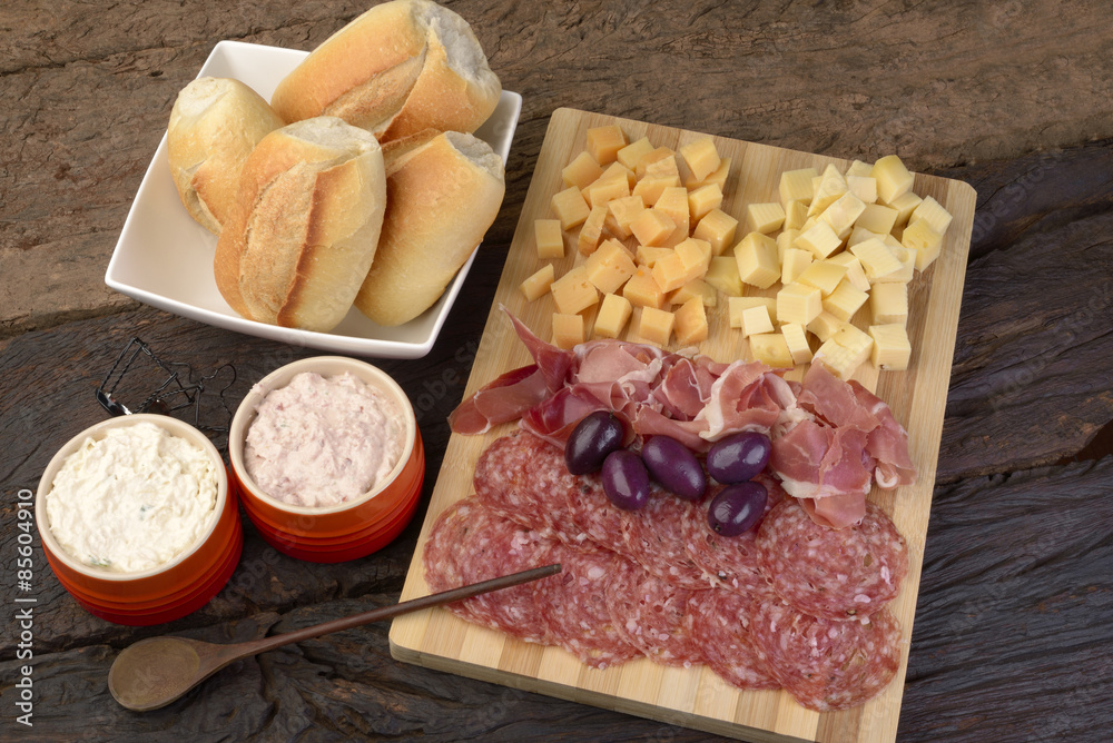 Charcuterie and Cheese Platter, Bread, Olives and Dippings