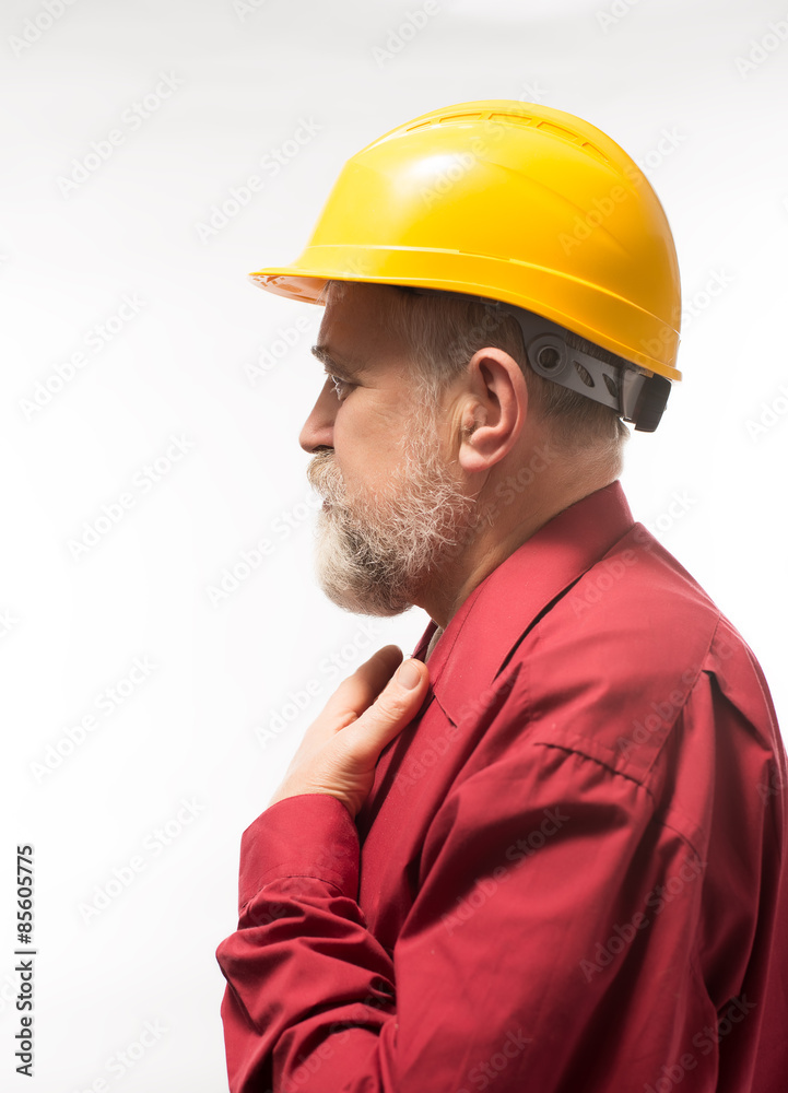 man architect with helmet isolated on white man architect with helmet isolated on white