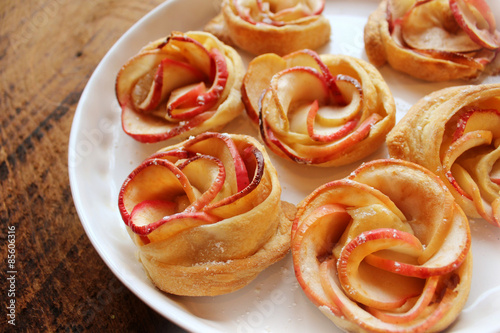 Tasty puff pastry with apple shaped roses 