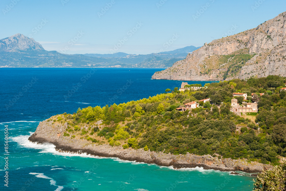 The wild rocky coastline near Maratea, in Basilicata, a small region in southern Italy