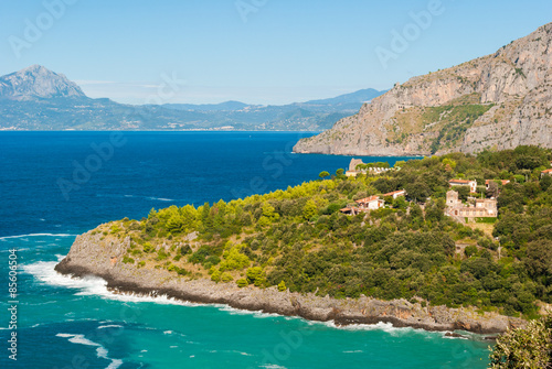 The wild rocky coastline near Maratea, in Basilicata, a small region in southern Italy