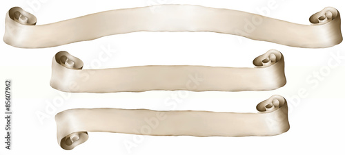 Three Painterly Style Scrolls isolated on white background.