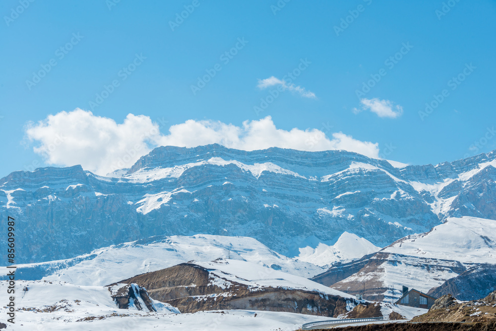 Fototapeta premium Winter mountains in Qusar region of Azerbaijan