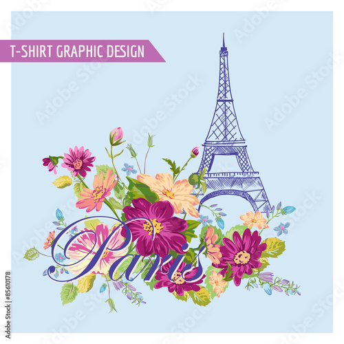 Floral Paris Graphic Design - for t-shirt, fashion, prints