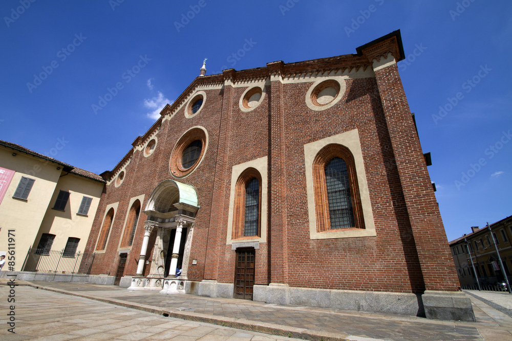 Facade of Saint Mary delle Grazie Church in milan italy
