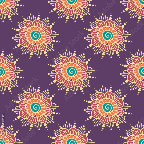Indian style seamless pattern with ethnic flowers.