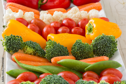 Vegetable tray with dip.