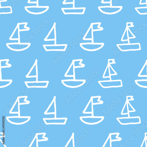 Abstract seamless pattern with hand drawn sailing ship.
