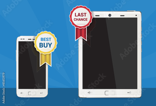 Cellphone and tablet with best buy tag vector illustration