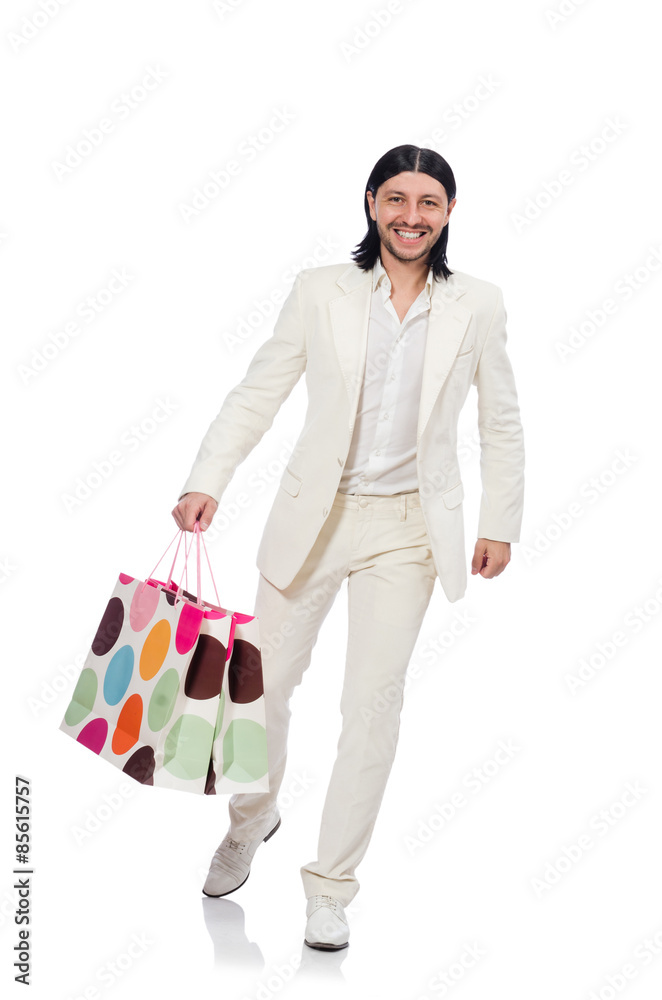 Man with shopping bags isolated on white Man with shopping bags isolated on white
