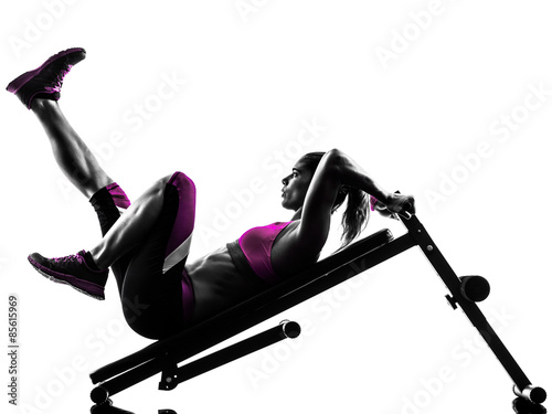 woman fitness bench press crunches exercises silhouette