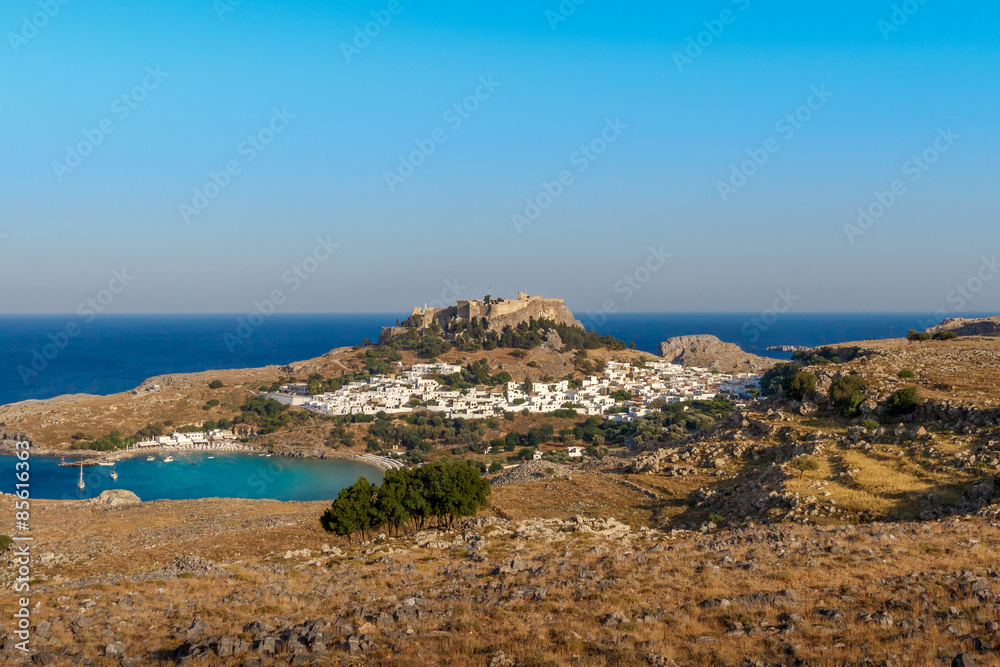 Lindos Rhodes Greece White Houses City and Bay