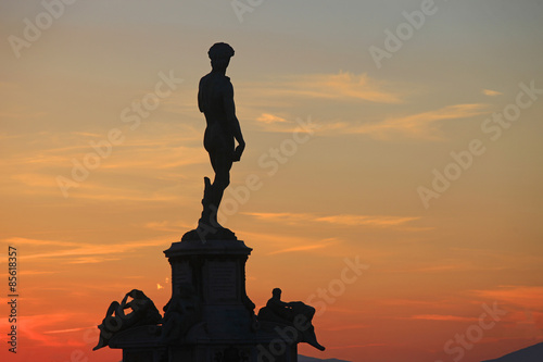 Toscana,Firenze,piazzale Michelangelo,copia del David al tramonto.