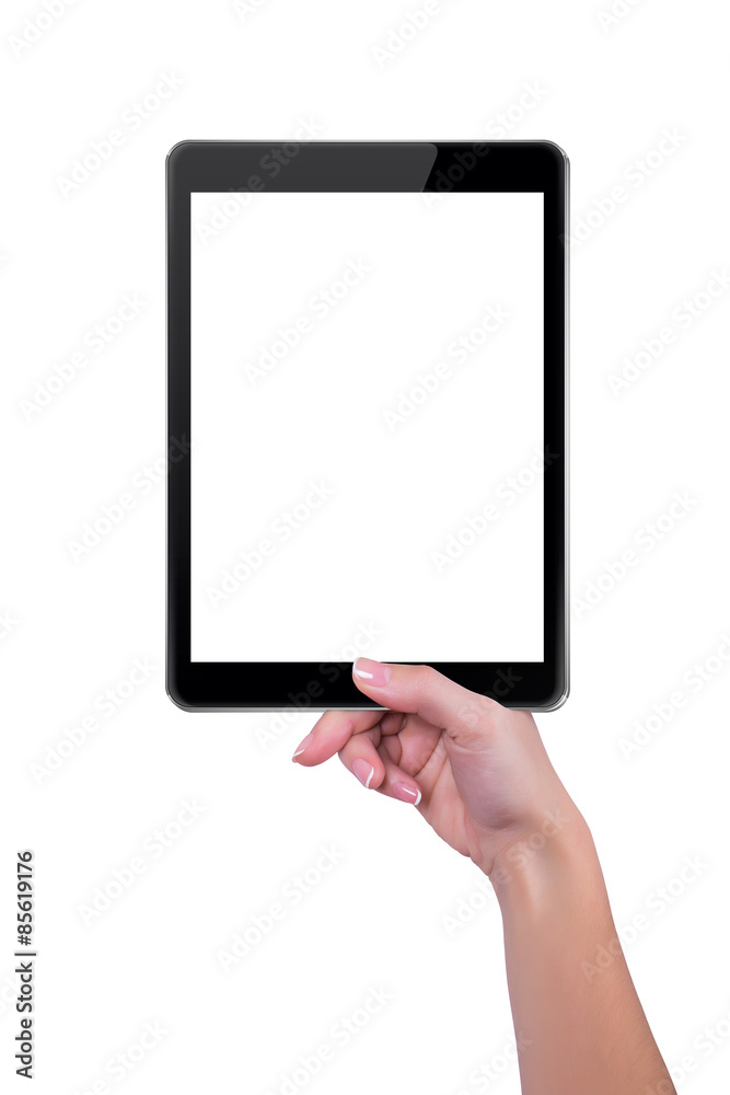 Girl holds in one hand a tablet computer Girl holds in one hand a tablet computer