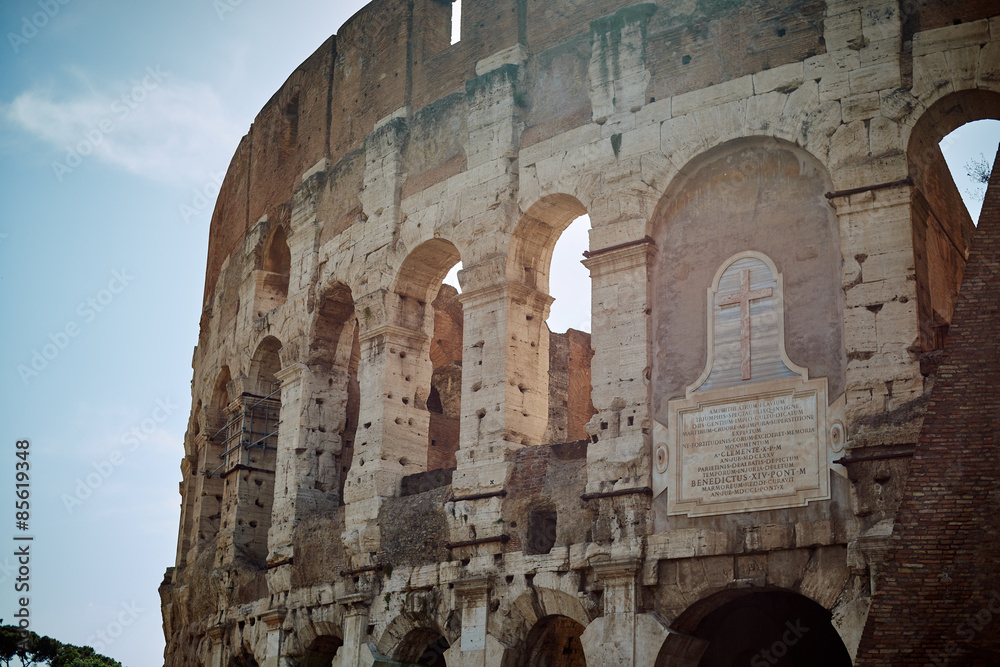 The Colosseum or Coliseum, also known as the Flavian Amphitheater. The largest amphitheater in the world.