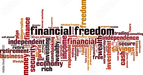 Financial freedom word cloud concept. Vector illustration