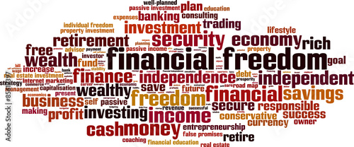 Financial freedom word cloud concept. Vector illustration