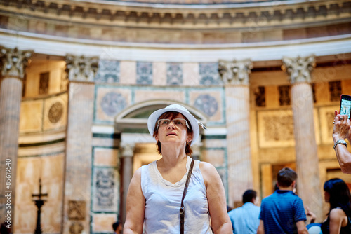 Photography Tourist women in Pantheon in Rome, Italy