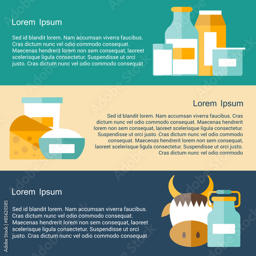 Milk products vector concept with flat objects and copyspace