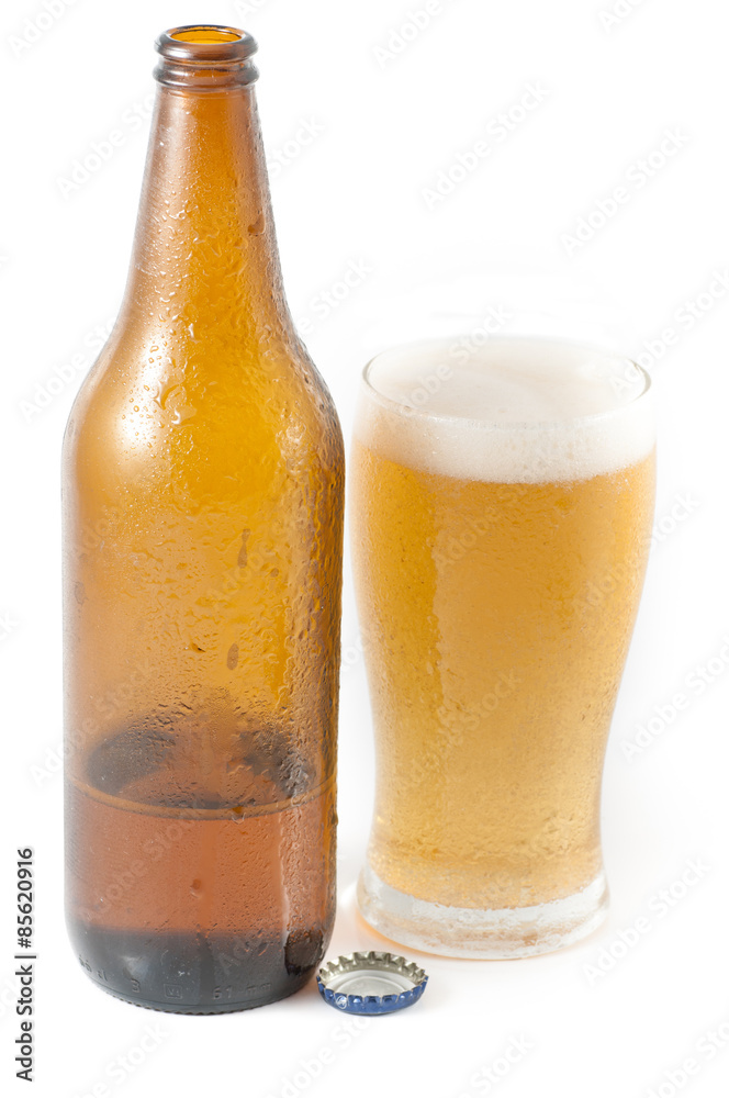 bottle of beer with glass bottle of beer with glass
