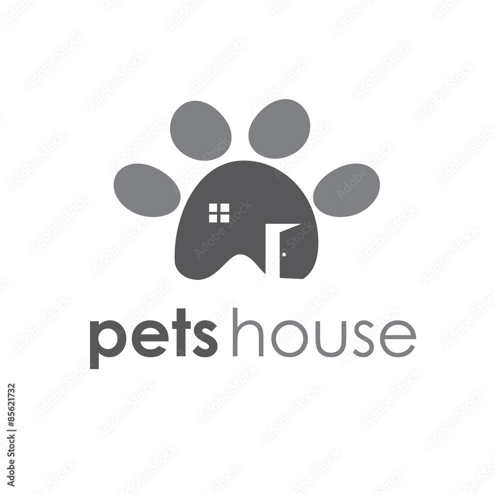 Abstract illustration icon of pets paw with window and door Abstract illustration icon of pets paw with window and door