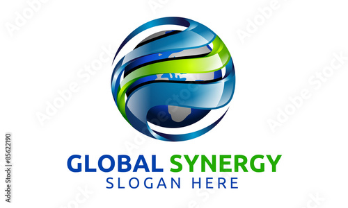 3d, global, globe, world, earth, synergy,blue, green, logo