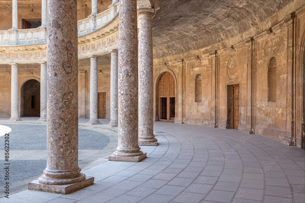 Granada - atrium of Alhambra palace of Charles V.