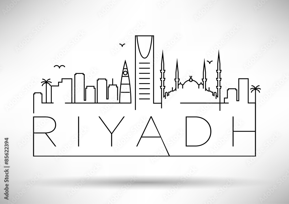 Riyadh City Line Silhouette Typographic Design