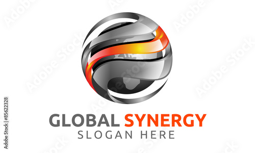 3d, global, globe, world, earth, synergy, silver,  orange, logo