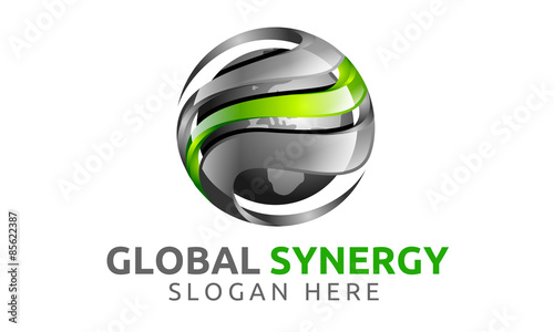 3d, global, globe, world, earth, synergy, silver, green, logo